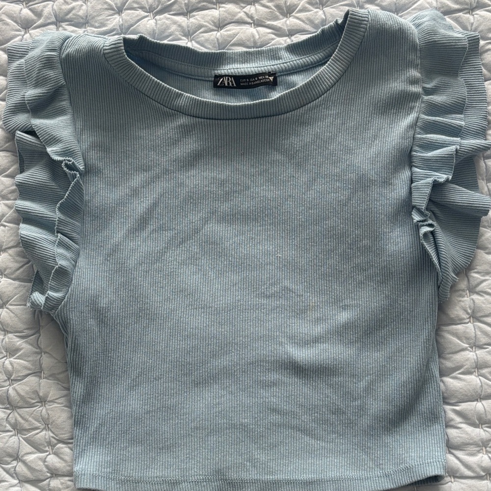 Zara Kids Light Blue Ruffle Sleeve Tee